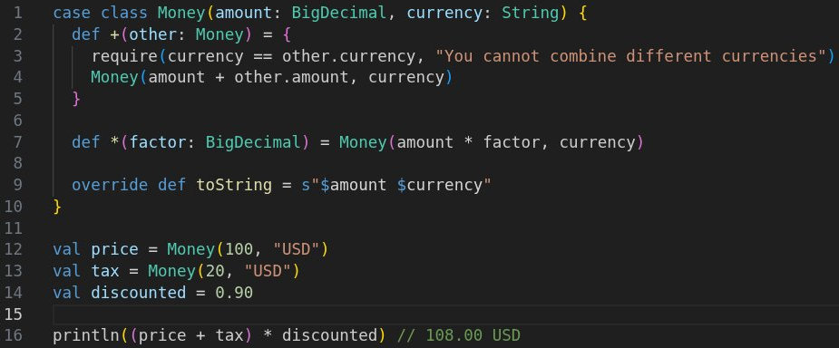 Пример перегрузки операторов на Scala
