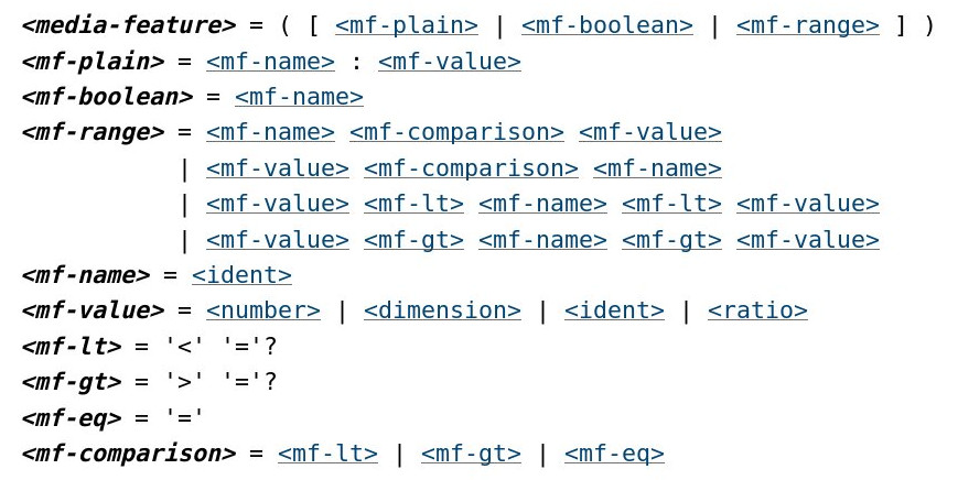 media features value definition syntax