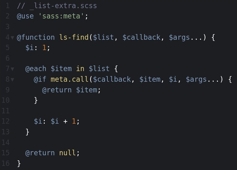 Реализация find() в Sass